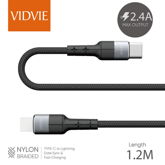 VIDVIE 2.4A Type-C To Lightning Braided Cable 1.2meter Black CB460
