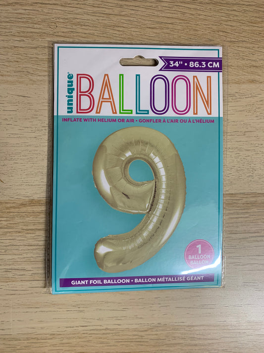 NUMBER 9 34" BALLOON IN FIVE DIFFRENT COLOURS