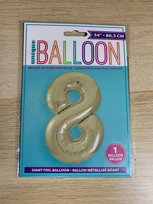 NUMBER 8 34" BALLOON IN FIVE DIFFRENT COLOURS
