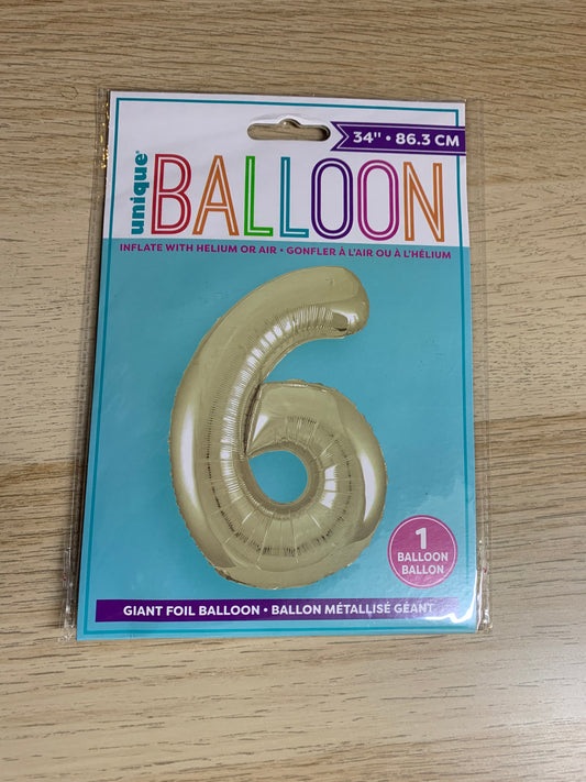 NUMBER 6 34" BALLOON IN FIVE DIFFRENT COLOURS
