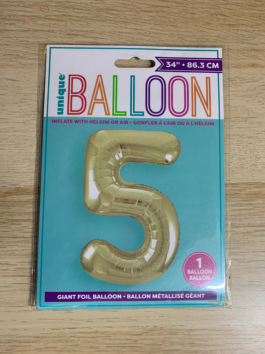 NUMBER 5 34" BALLOON IN FIVE DIFFRENT COLOURS