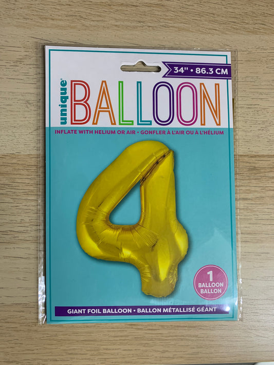 NUMBER 4 34" BALLOON IN FIVE DIFFRENT COLOURS