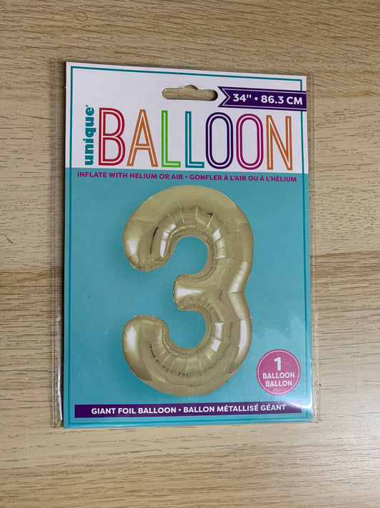 NUMBER 3 34" BALLOON IN FIVE DIFFRENT COLOURS