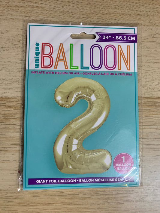 NUMBER 2 34" BALLOON IN FIVE DIFFRENT COLOURS