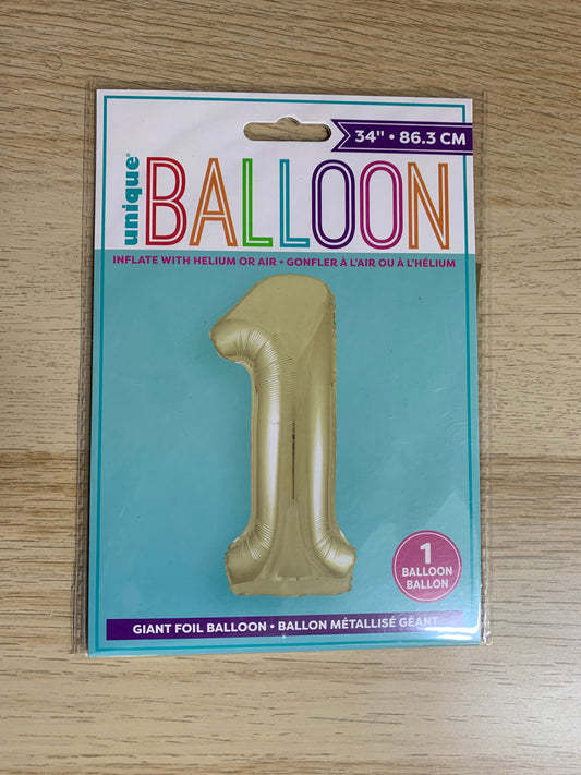 NUMBER 1 34" BALLOON IN FIVE DIFFRENT COLOURS