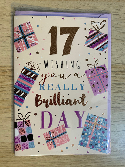 "17 WISHING YOU A REALLY BRILLIANT DAY" WITH GIFT BOX DESIGN GREETING CARD