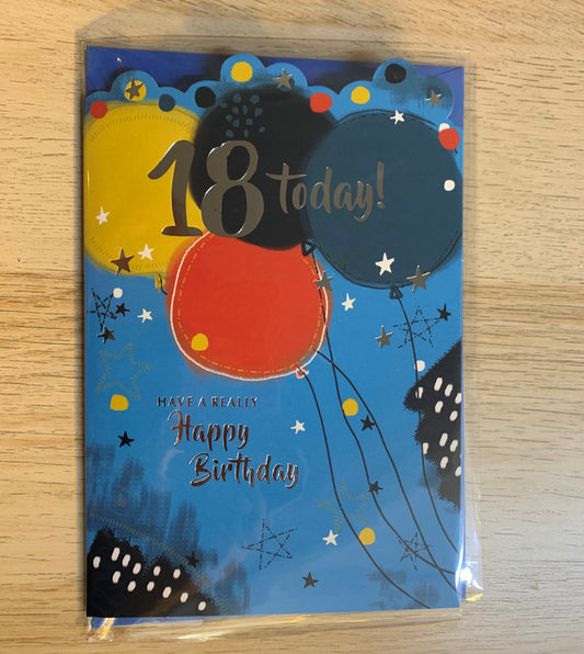 "18 TODAY HAPPY BIRTHDAY" WITH BALLOON DESIGN GREETING CARD