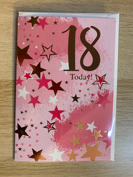 "18 TODAY" WITH STAR DESIGN GREETING CARD