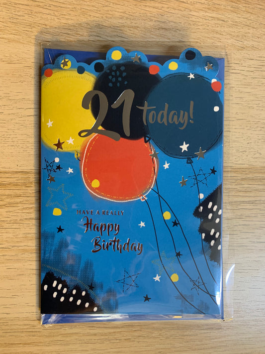 "21 TODAY HAPPY BIRTHDAY" WITH STAR DESIGN GREETING CARD