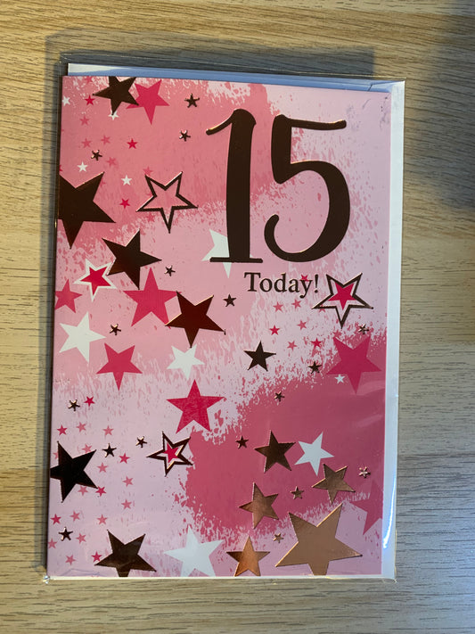 "15 TODAY" WITH STAR DESIGN GREETING CARD