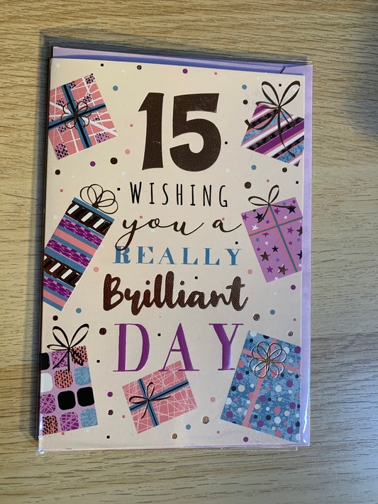 "15 WISHING YOU A REALLY BRILLIANT DAY " WITH GIFT BOX DESIGN GREETING CARD