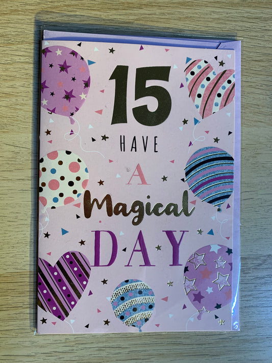 "15 WISHING YOU A REALLY BRILLIANT DAY " WITH BALLOON & HEART DESIGN GREETING CARD