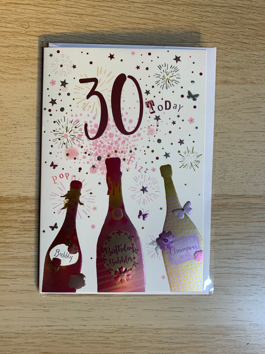 "30 TODAY" WITH SKY SHORT & BOTTLE DESIGN GREETING CARD