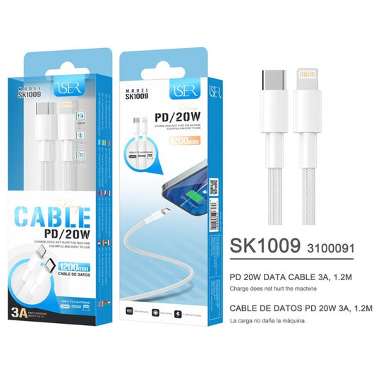 Type-C to Lightning 20W PD Cable, 1.2M, White - ISER SK1009